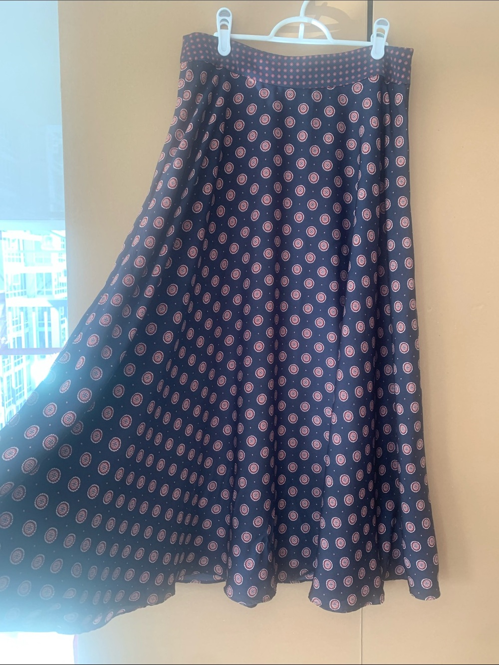 Banana Republic Navy Skirt with Pink Circular Print
